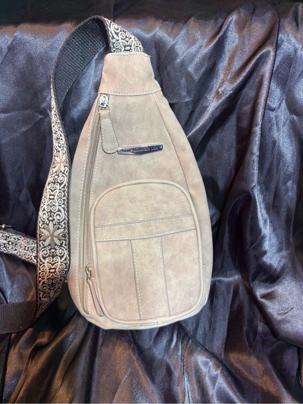 Stone Mountain USA Faux Leather Sling Bag Crossbody Neutral Taupe